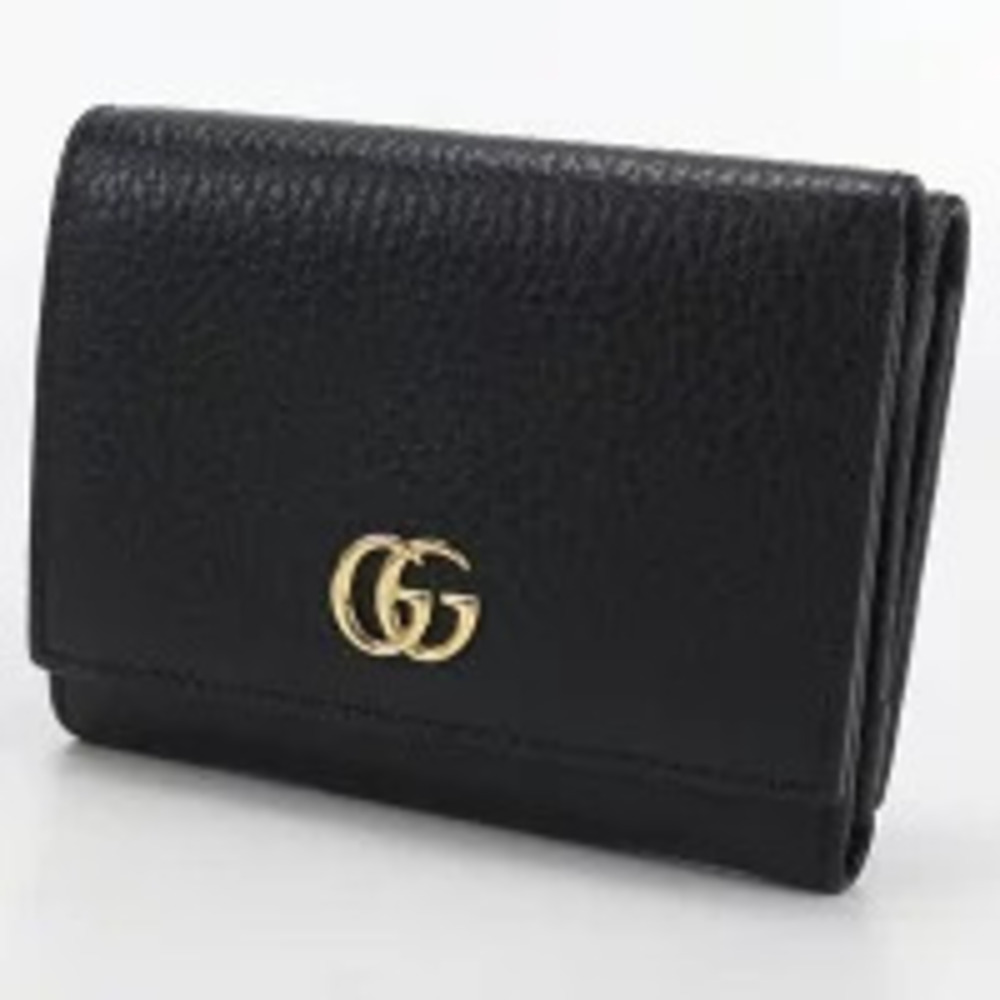 Gucci Leather fold Tri Marmont Compact GG Black Wallet Black